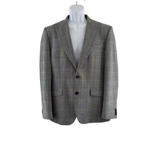 Express Suit Jacket Mens 40R Gray Plaid Wool Blend Extra Slim Stretch Business